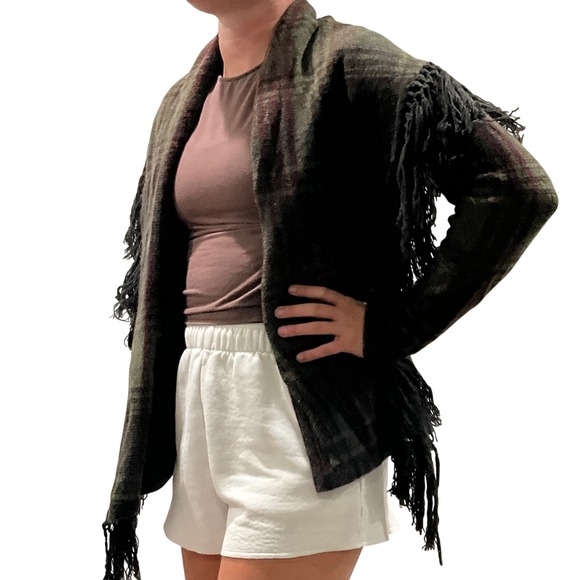 Lauren Ralph Lauren‎ 100% Wool Plaid Fringe Cardigan Sweater Jacket Coat Small - Picture 4 of 9